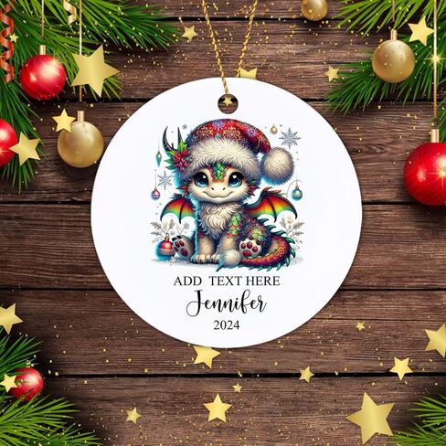 Custom Dragon Christmas Ornament 2025, Cute Dragon Ornaments for Christmas Tree, Personalized Baby Animal Santa Hat Xmas Ornament, Gift for Babies, Kids, Family, Custom Name Christmas Decor in Saudi Arabia