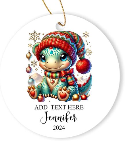 Custom Dragon Christmas Ornament 2025, Cute Dragon Ornaments for Christmas Tree, Personalized Baby Animal Santa Hat Xmas Ornament, Gift for Babies, Kids, Family, Custom Name Christmas Decor in Saudi Arabia