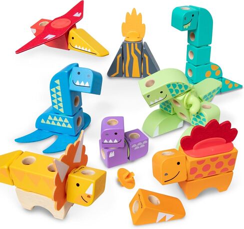 Melissa & Doug Blockables™ Dinosaur Snap and Play, Mix and Match Connectable Wooden Building Blocks Play Set Toy for Preschool Boys and Girls (69 Pcs) - FSC Certified in Saudi Arabia