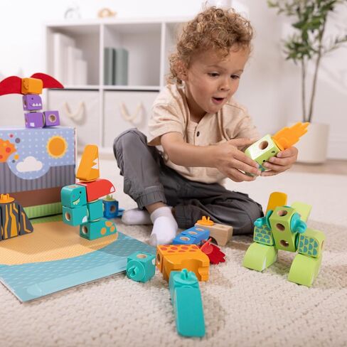 Melissa & Doug Blockables™ Dinosaur Snap and Play, Mix and Match Connectable Wooden Building Blocks Play Set Toy for Preschool Boys and Girls (69 Pcs) - FSC Certified in Saudi Arabia