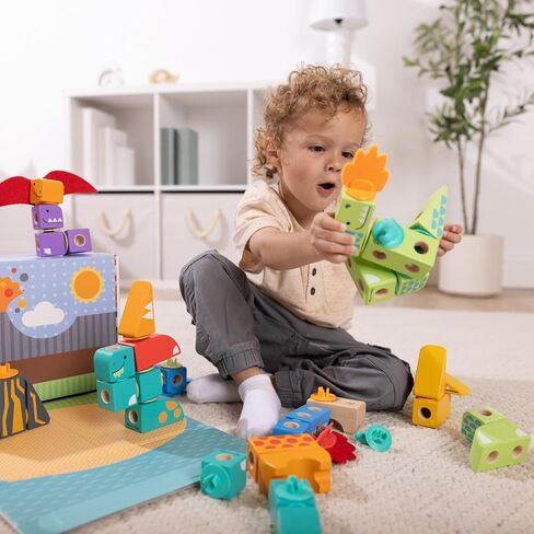Melissa & Doug Blockables™ Dinosaur Snap and Play, Mix and Match Connectable Wooden Building Blocks Play Set Toy for Preschool Boys and Girls (69 Pcs) - FSC Certified in Saudi Arabia