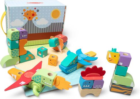 Melissa & Doug Blockables™ Dinosaur Snap and Play, Mix and Match Connectable Wooden Building Blocks Play Set Toy for Preschool Boys and Girls (69 Pcs) - FSC Certified in Saudi Arabia