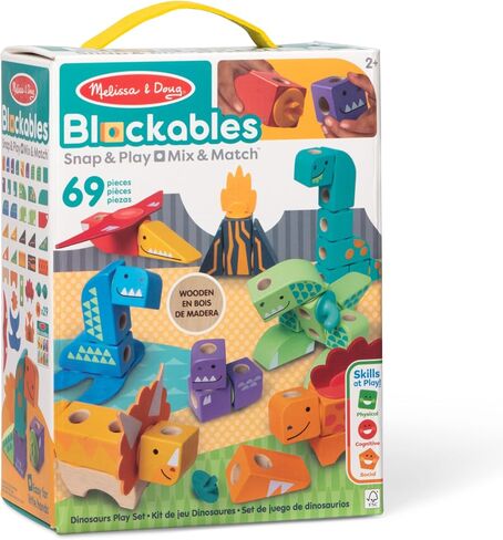 Melissa & Doug Blockables™ Dinosaur Snap and Play, Mix and Match Connectable Wooden Building Blocks Play Set Toy for Preschool Boys and Girls (69 Pcs) - FSC Certified in Saudi Arabia