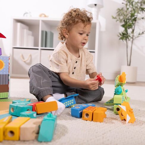 Melissa & Doug Blockables™ Dinosaur Snap and Play, Mix and Match Connectable Wooden Building Blocks Play Set Toy for Preschool Boys and Girls (69 Pcs) - FSC Certified in Saudi Arabia