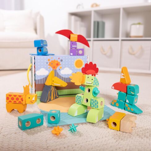 Melissa & Doug Blockables™ Dinosaur Snap and Play, Mix and Match Connectable Wooden Building Blocks Play Set Toy for Preschool Boys and Girls (69 Pcs) - FSC Certified in Saudi Arabia