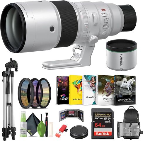 مجموعة عدسات FUJIFILM XF 500mm f/5.6 R LM OIS WR مع بطاقة ذاكرة Extreme PRO سعة 64 جيجابايت + طقم مرشح أساسيات رقمية 3 قطع 95 مم + المزيد in Saudi Arabia