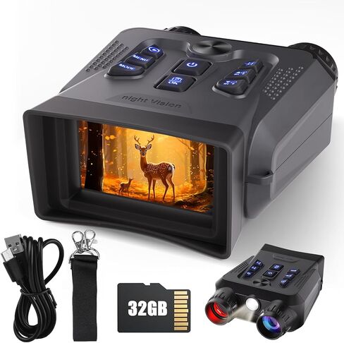 نظارات الرؤية الليلية، مناظير رؤية ليلية 4K للبالغين عالية الطاقة، كاميرا رؤية ليلية عالية الدقة 3.0 بوصة، نطاق نظارات الأشعة تحت الحمراء ونهارًا للتخييم والخارج مع بطاقة TF سعة 32 جيجابايت، تكبير رقمي 10X و9 الأشعة تحت الحمراء in Kuwait