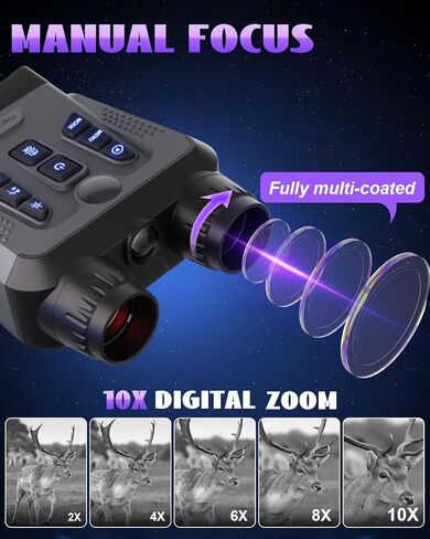 نظارات الرؤية الليلية، مناظير رؤية ليلية 4K للبالغين عالية الطاقة، كاميرا رؤية ليلية عالية الدقة 3.0 بوصة، نطاق نظارات الأشعة تحت الحمراء ونهارًا للتخييم والخارج مع بطاقة TF سعة 32 جيجابايت، تكبير رقمي 10X و9 الأشعة تحت الحمراء in Kuwait