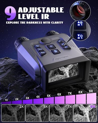 نظارات الرؤية الليلية، مناظير رؤية ليلية 4K للبالغين عالية الطاقة، كاميرا رؤية ليلية عالية الدقة 3.0 بوصة، نطاق نظارات الأشعة تحت الحمراء ونهارًا للتخييم والخارج مع بطاقة TF سعة 32 جيجابايت، تكبير رقمي 10X و9 الأشعة تحت الحمراء in Kuwait