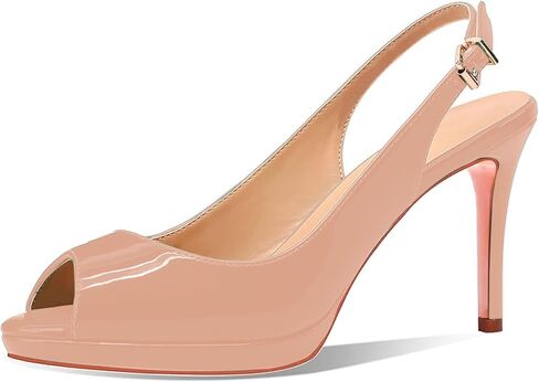 Women’s Patent Leather Slingback Pumps Peep Toe Platform High Heels with Adjustable Buckle Elegant Stiletto Heel Sandals for Dress Office Party in Saudi Arabia