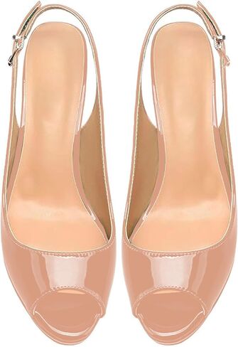 Women’s Patent Leather Slingback Pumps Peep Toe Platform High Heels with Adjustable Buckle Elegant Stiletto Heel Sandals for Dress Office Party in Saudi Arabia