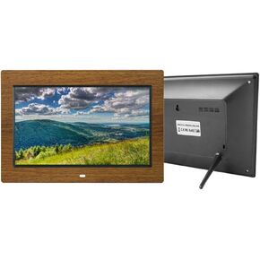 إطار صور رقمي LCD مقاس 10 بوصات، شاشة IPS بدقة 1024 × 600 عالية الدقة بنسبة 16:9 - آلة إعلان إلكترونية خشبية - مشغل موسيقى/فيديو/صور (أسود 10) in Saudi Arabia