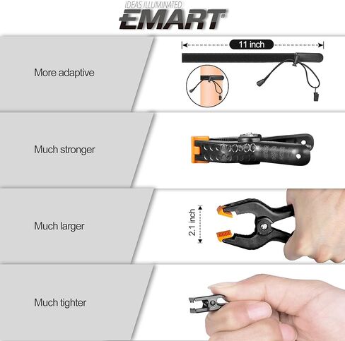 حامل خلفية EMART، طقم تصوير فوتوغرافي لخلفية الصورة مقاس 6.5 × 10 قدم مع قاعدة معدنية مسطحة + طقم مشابك خلفية شديدة التحمل مقاس 4.5 بوصة من EMART - 6 مشابك زنبركية، 8 حاملات مقاطع خلفية in Kuwait