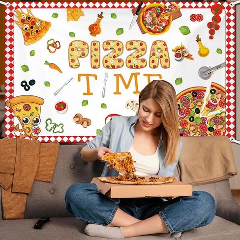 Pizza Backdrop Pizza Time Photography Background Cooking Pizza Birthday Party Decoration Supplies Banner Photo Booth Studio 70.8 x 43.3 inch in Saudi Arabia