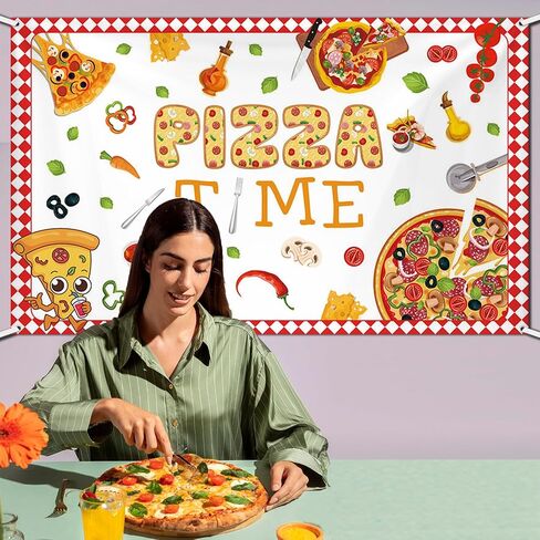 Pizza Backdrop Pizza Time Photography Background Cooking Pizza Birthday Party Decoration Supplies Banner Photo Booth Studio 70.8 x 43.3 inch in Saudi Arabia