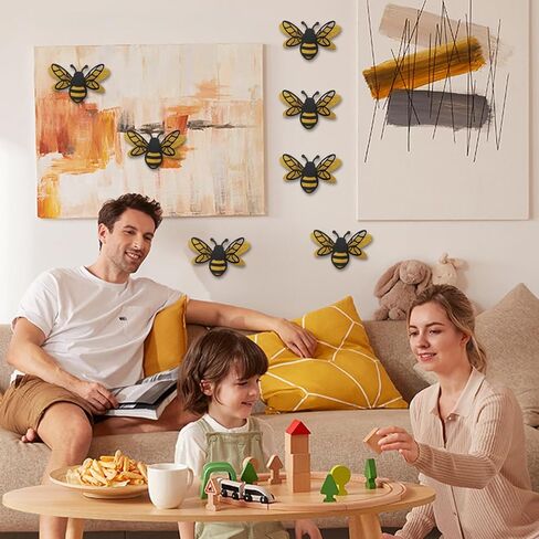12Pcs/Set Yellow 3D Double Layer Simulation Bee Wall Sticker Self-Adhesive Refrigerator Sticker DIY Home Wedding Party Decor in Saudi Arabia