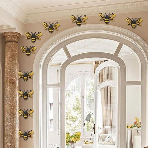 12Pcs/Set Yellow 3D Double Layer Simulation Bee Wall Sticker Self-Adhesive Refrigerator Sticker DIY Home Wedding Party Decor in Saudi Arabia