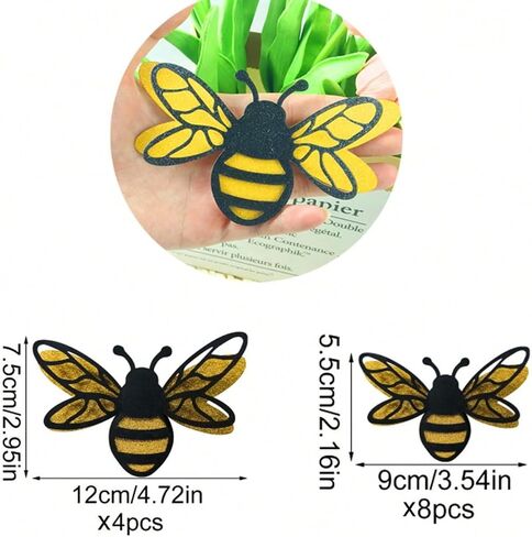 12Pcs/Set Yellow 3D Double Layer Simulation Bee Wall Sticker Self-Adhesive Refrigerator Sticker DIY Home Wedding Party Decor in Saudi Arabia