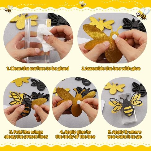 12Pcs/Set Yellow 3D Double Layer Simulation Bee Wall Sticker Self-Adhesive Refrigerator Sticker DIY Home Wedding Party Decor in Saudi Arabia