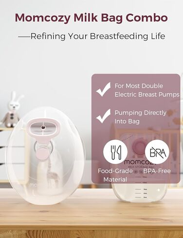 Momcozy Wearable Milk Collection Cups with Storage Bags (5 oz), Direct-to-Bag Breast Milk Bag Combo, Breast Pump Parts for Momcozy V1 Pro/V2 Pro/V1/V2 Pump & Most Electric Breast Pumps, 2 Pack in Saudi Arabia