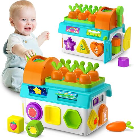 Montessori Harvest Toy for 1 Year Old Boys Girls, Fine Motor Learning Toys for Toddlers 1-2, 1st First Birthday Gift for One Year Old, 12-18 Month Educational Shape Matching Game with Lights & Sound in Saudi Arabia