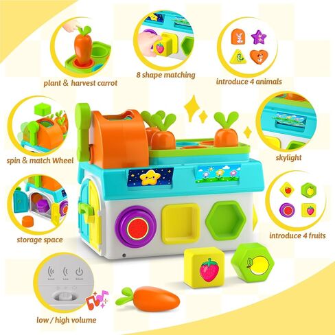 Montessori Harvest Toy for 1 Year Old Boys Girls, Fine Motor Learning Toys for Toddlers 1-2, 1st First Birthday Gift for One Year Old, 12-18 Month Educational Shape Matching Game with Lights & Sound in Saudi Arabia
