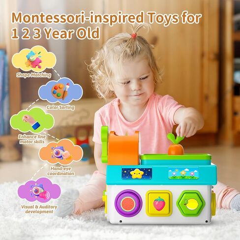 Montessori Harvest Toy for 1 Year Old Boys Girls, Fine Motor Learning Toys for Toddlers 1-2, 1st First Birthday Gift for One Year Old, 12-18 Month Educational Shape Matching Game with Lights & Sound in Saudi Arabia
