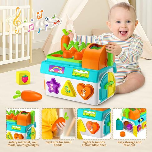 Montessori Harvest Toy for 1 Year Old Boys Girls, Fine Motor Learning Toys for Toddlers 1-2, 1st First Birthday Gift for One Year Old, 12-18 Month Educational Shape Matching Game with Lights & Sound in Saudi Arabia