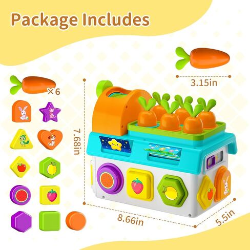Montessori Harvest Toy for 1 Year Old Boys Girls, Fine Motor Learning Toys for Toddlers 1-2, 1st First Birthday Gift for One Year Old, 12-18 Month Educational Shape Matching Game with Lights & Sound in Saudi Arabia