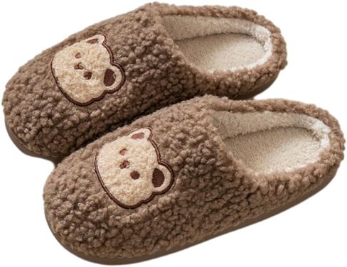 Cute Cozy Cartoon Bear Cotton Slippers, Home Indoor Outdoor Warm Non-Slip Sandals Soft Bottom Plush Slides for Women Men in Saudi Arabia