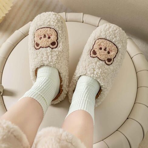Cute Cozy Cartoon Bear Cotton Slippers, Home Indoor Outdoor Warm Non-Slip Sandals Soft Bottom Plush Slides for Women Men in Saudi Arabia