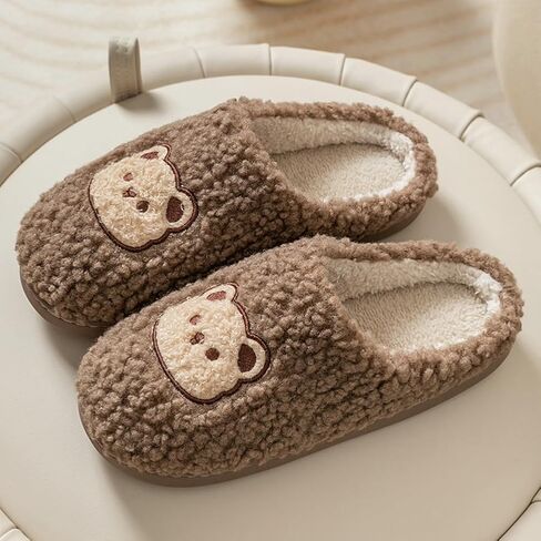 Cute Cozy Cartoon Bear Cotton Slippers, Home Indoor Outdoor Warm Non-Slip Sandals Soft Bottom Plush Slides for Women Men in Saudi Arabia
