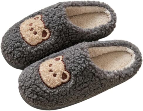 Cute Cozy Cartoon Bear Cotton Slippers, Home Indoor Outdoor Warm Non-Slip Sandals Soft Bottom Plush Slides for Women Men in Saudi Arabia