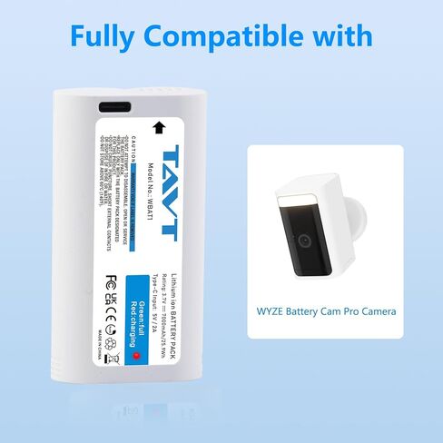 بطاريات قابلة لإعادة الشحن بقدرة 7000 مللي أمبير في الساعة لكاميرا WYZE Battery Cam Pro وكاميرا Duo Cam Doorbell الداخلية/الخارجية (مجهزة بكابل USB-C) in Kuwait
