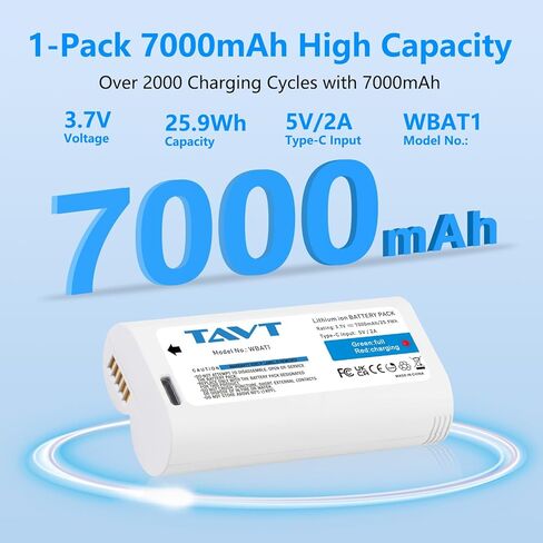 بطاريات قابلة لإعادة الشحن بقدرة 7000 مللي أمبير في الساعة لكاميرا WYZE Battery Cam Pro وكاميرا Duo Cam Doorbell الداخلية/الخارجية (مجهزة بكابل USB-C) in Kuwait