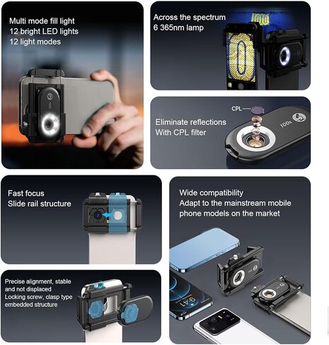 Yunseity 100X Microscope Lens with LED Lights, CPL Filter for Smartphones, Zoom Lens in Saudi Arabia