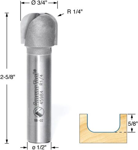 Amana Tool Bowl and Tray Plunge Router Bit, Carbide-Tipped, for Woodworking and CNC Routing, 45984, 1/4 Radius x 3/4 Dia x 5/8 x 1/2 Inch Shank in Saudi Arabia