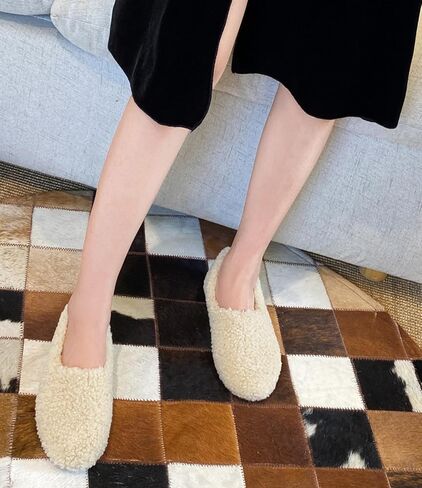 Women's Fuzzy Curly Fur Slippers Memory Foam Lightweight Closed Back House Shoes Cozy Fleece Lining Loafer with Outdoor Rubber Sole in Saudi Arabia
