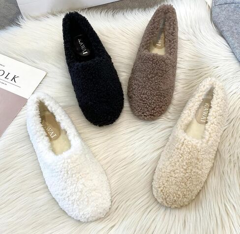 Women's Fuzzy Curly Fur Slippers Memory Foam Lightweight Closed Back House Shoes Cozy Fleece Lining Loafer with Outdoor Rubber Sole in Saudi Arabia