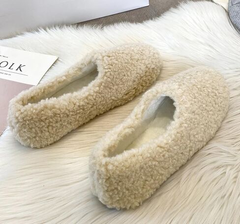 Women's Fuzzy Curly Fur Slippers Memory Foam Lightweight Closed Back House Shoes Cozy Fleece Lining Loafer with Outdoor Rubber Sole in Saudi Arabia