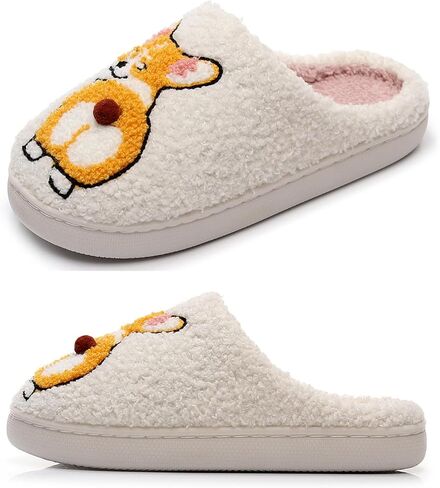 Embroidered Womens Mens Slippers Puffy Soft Comfortable Non Slip Slides Winter Indoor Flat Warm House Slippers in Saudi Arabia