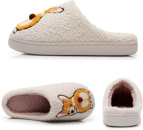 Embroidered Womens Mens Slippers Puffy Soft Comfortable Non Slip Slides Winter Indoor Flat Warm House Slippers in Saudi Arabia