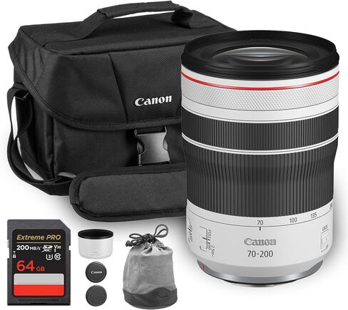 عدسة Canon RF 70-200mm f/4 L هي عدسة USM | تكبير تليفوتوغرافي من السلسلة L مع تثبيت الصورة والتركيز التلقائي السريع والتصميم المضغوط | للتصوير الفوتوغرافي للرياضة والحياة البرية والسفر (4318C002) + حقيبة + بطاقة سعة 64 جيجابايت in Saudi Arabia