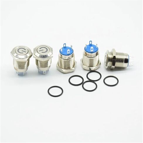 12mm Metal Push Button Switch Flat Head Ring/LOGO 3-6V 12V 24V 220V Self-reset Momentary Waterproof Car Auto Eng red blue(Yellow - reset,3-6V) in Saudi Arabia