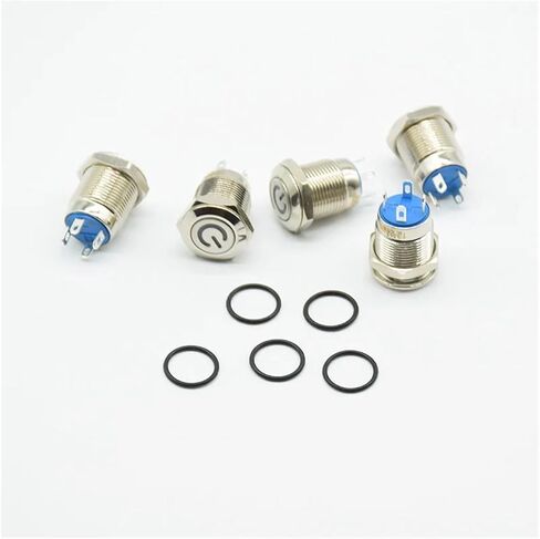 12mm Metal Push Button Switch Flat Head Ring/LOGO 3-6V 12V 24V 220V Self-reset Momentary Waterproof Car Auto Eng red blue(Yellow - reset,3-6V) in Saudi Arabia