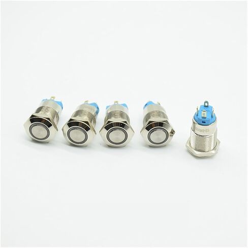 12mm 12V 24V 220V Self-Locking Latching Push Button Switch Locked Flat Head Fixed Push Button Waterproof LED Metal Switch(Green,SELF-Locking_12V) in Saudi Arabia