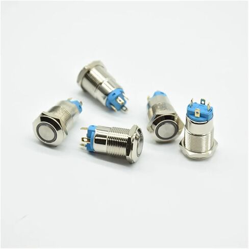 12mm 12V 24V 220V Self-Locking Latching Push Button Switch Locked Flat Head Fixed Push Button Waterproof LED Metal Switch(Green,SELF-Locking_12V) in Saudi Arabia