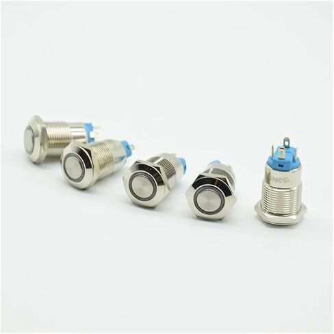 12mm 12V 24V 220V Self-Locking Latching Push Button Switch Locked Flat Head Fixed Push Button Waterproof LED Metal Switch(Green,SELF-Locking_12V) in Saudi Arabia