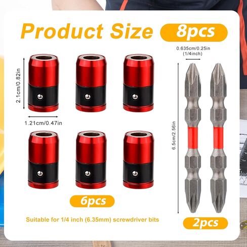 6pcs Magnetic Screw Ring Holders, Detachable Magnetic Screwdriver Ring with 2 Ph2 Screwdriver Bits Magnetic Bit Holder for 1/4in Hex Screwdriver & Power Bits in Saudi Arabia