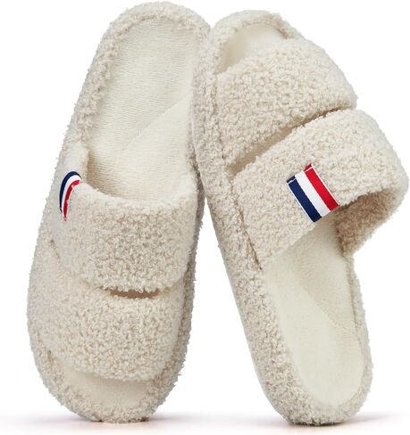 Slippers for Women Memory Foam Slippers with Arch Support for Women Non-Slip Indoor House Shoes Plush Terry Lining Comfort Rubber Sole Open Toe Bedroom Fuzzy Men Slipper in Saudi Arabia